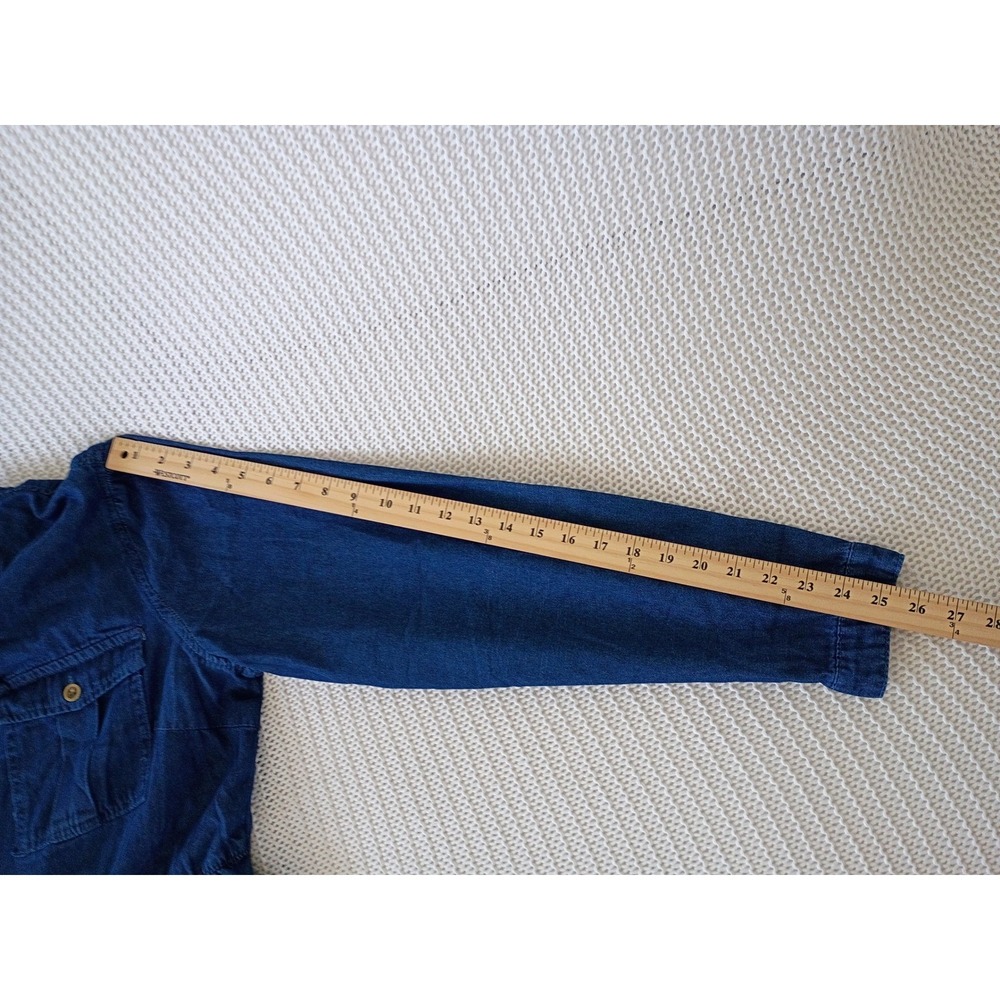 Blue Denim Cottagecore Button Front Midi Shirt Dress w/ Pockets 2XL 75% Cotton - Picture 8 of 13